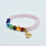 7 Chakra Rose Quartz Bracelet with Ohm Symbol