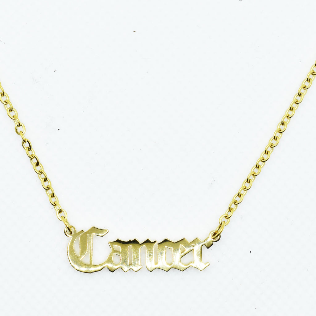 cancer script necklace gold