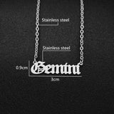 Gemini Script Necklace - Silver, Stainless Steel