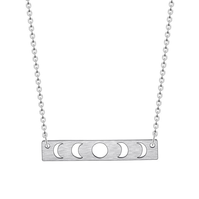 Silver Moon Phase Pendant Necklace