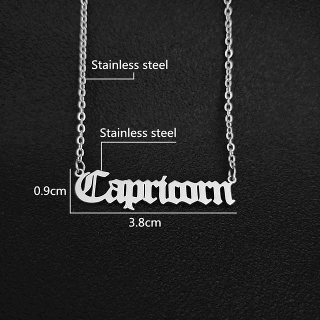 Capricorn Script Necklace - Silver, Stainless Steel
