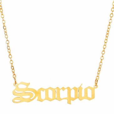 scorpio script necklace gold