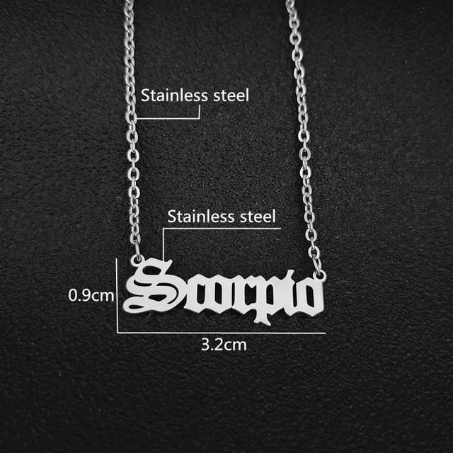 scorpio script necklace silver